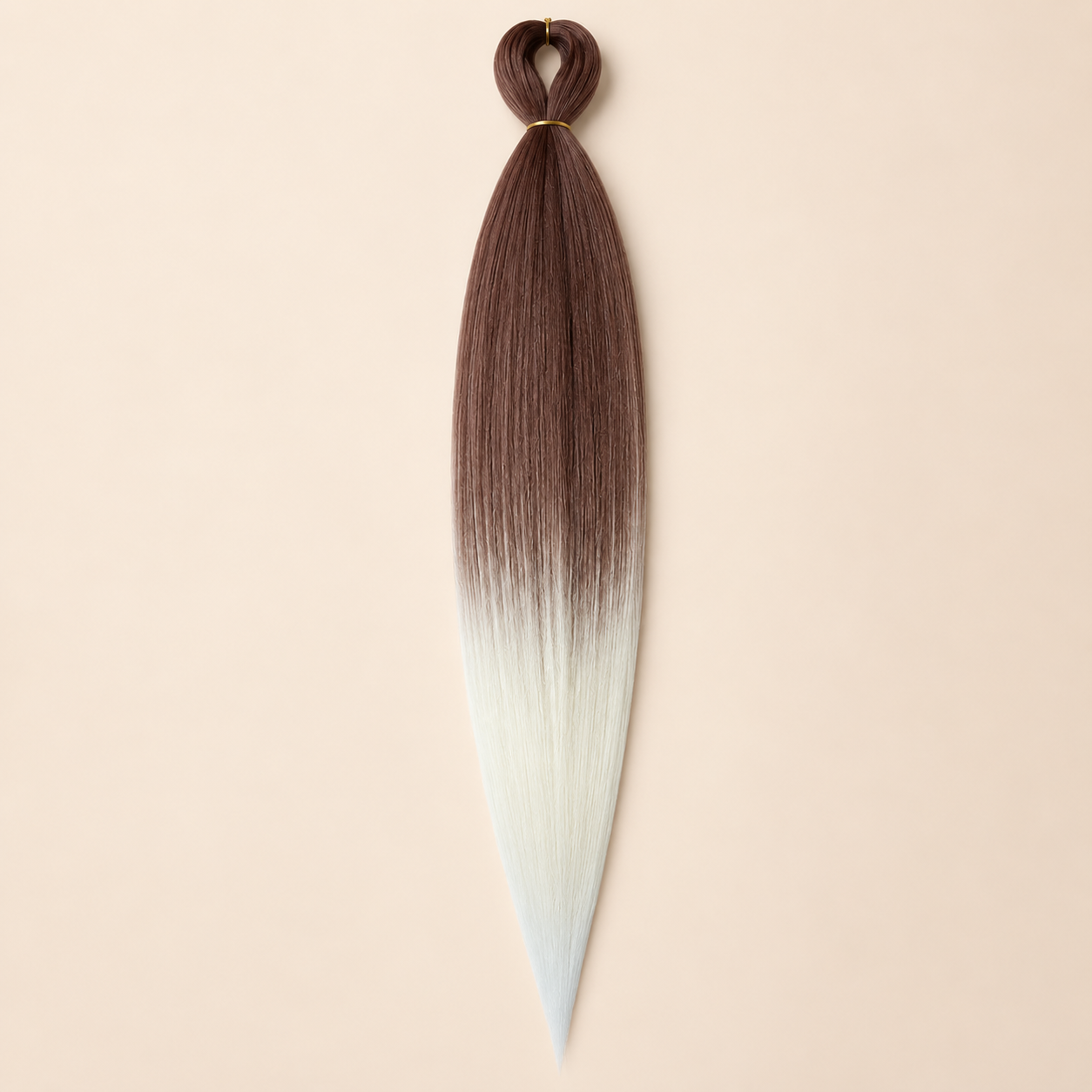 Easy Braid Kanekalon vlechthaar Donkerbruin Wit Ombré, kleurcode 2-88, op lichtbeige achtergrond