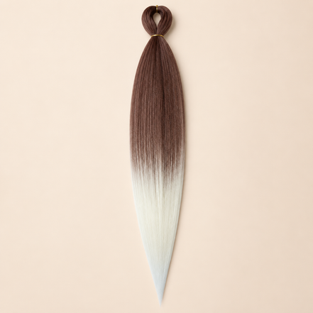 Easy Braid Kanekalon vlechthaar Donkerbruin Wit Ombré, kleurcode 2-88, op lichtbeige achtergrond