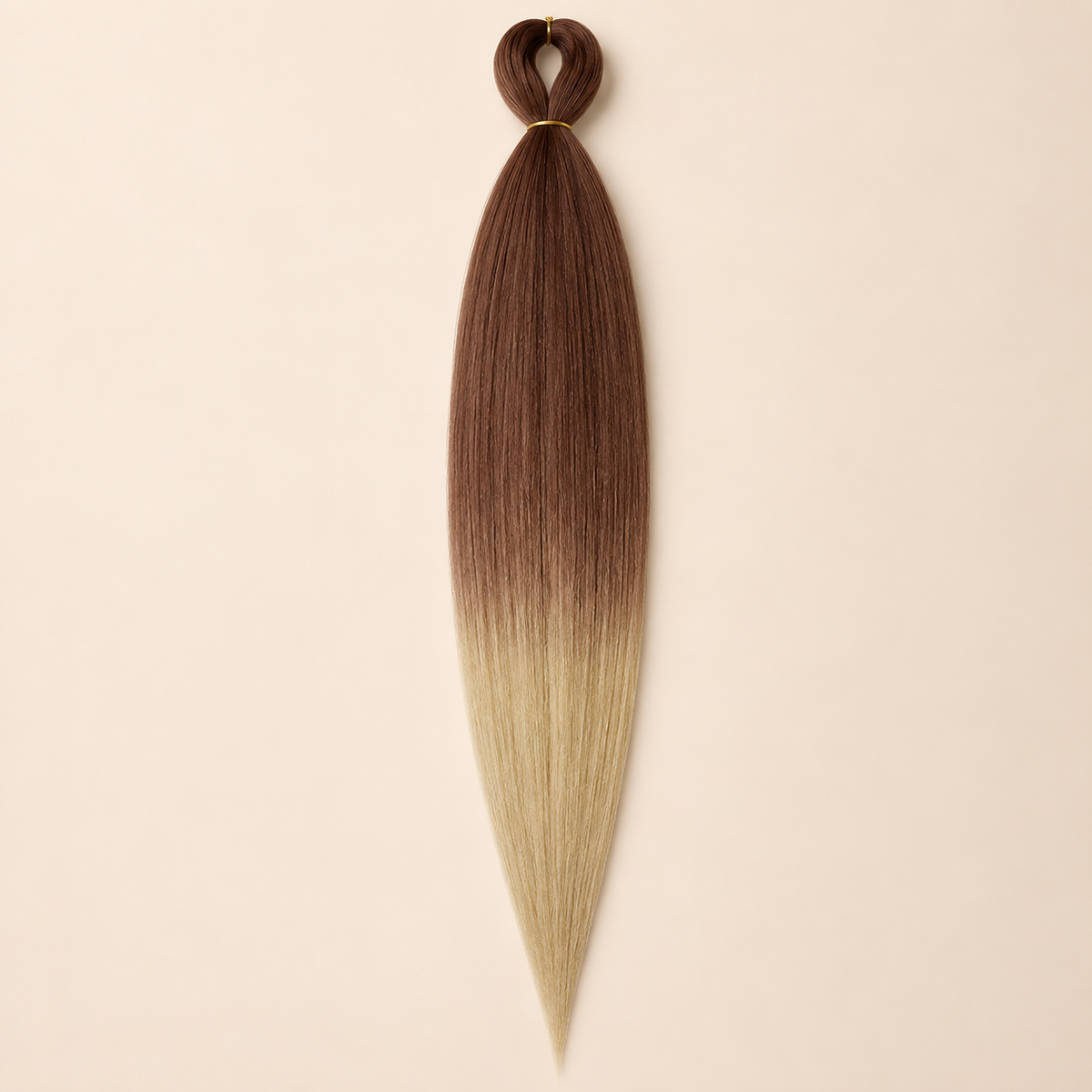 Easy Braid Kanekalon vlechthaar Donkerbruin Goudblond Ombré, kleurcode 2-91, op lichtbeige achtergrond