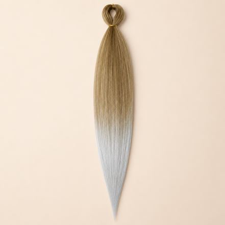 Easy Braid Kanekalon vlechthaar Taupe Grijs Ombré, kleurcode 2-97, op lichtbeige achtergrond