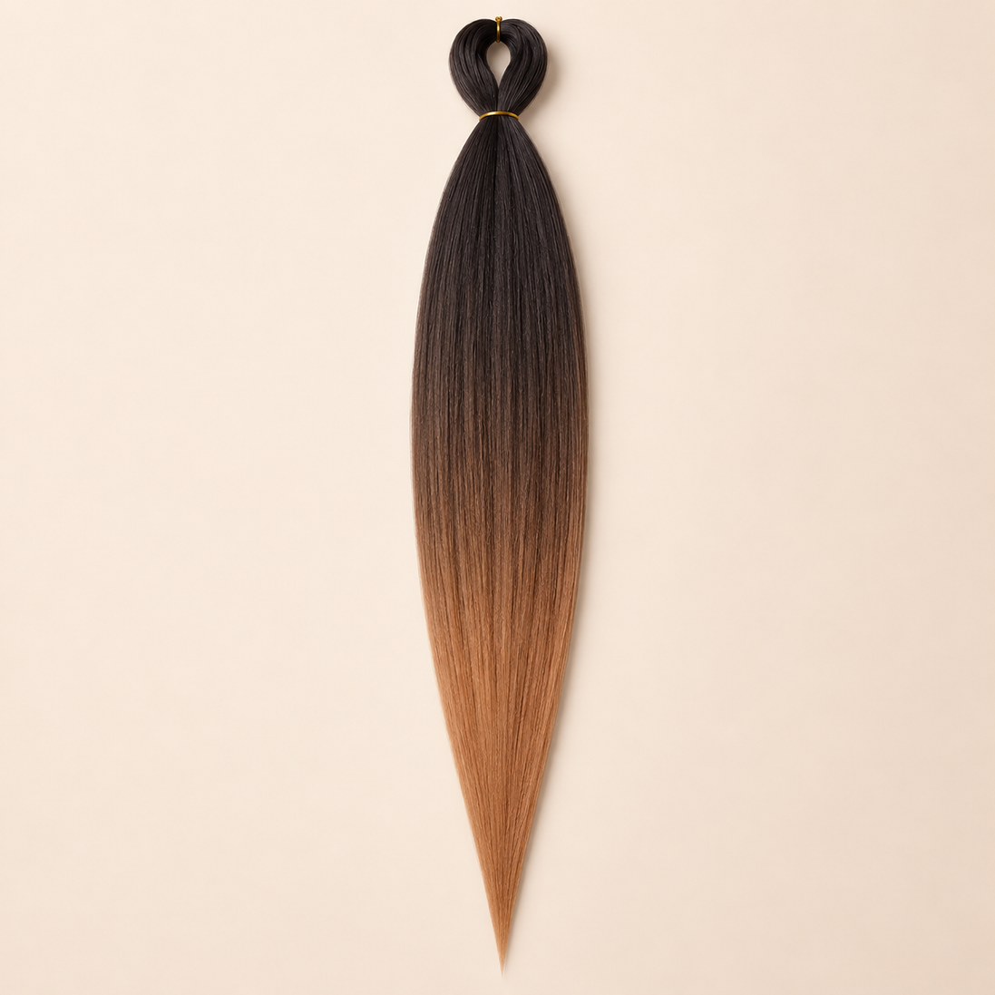 Easy Braid Kanekalon vlechthaar Zwart Koperbruin, kleurcode 3-058, op lichtbeige achtergrond