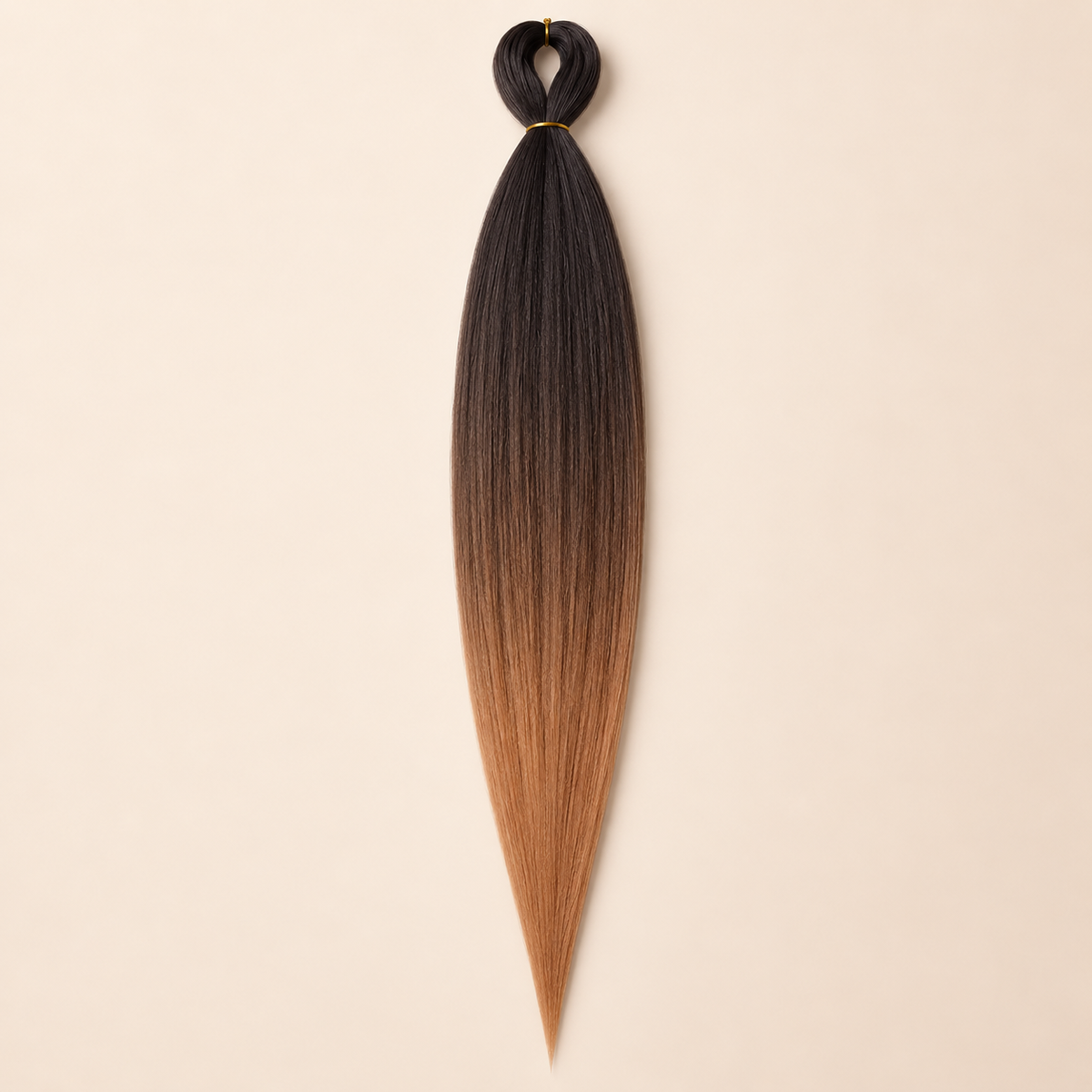 Easy Braid Kanekalon vlechthaar Zwart Koperbruin, kleurcode 3-058, op lichtbeige achtergrond