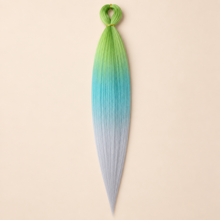 Easy Braid Kanekalon vlechthaar Geel Mint Lichtblauw, kleurcode 3-10, op lichtbeige achtergrond