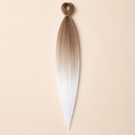 Easy Braid Kanekalon vlechthaar Bruin Blond Wit, kleurcode 3-100, op lichtbeige achtergrond