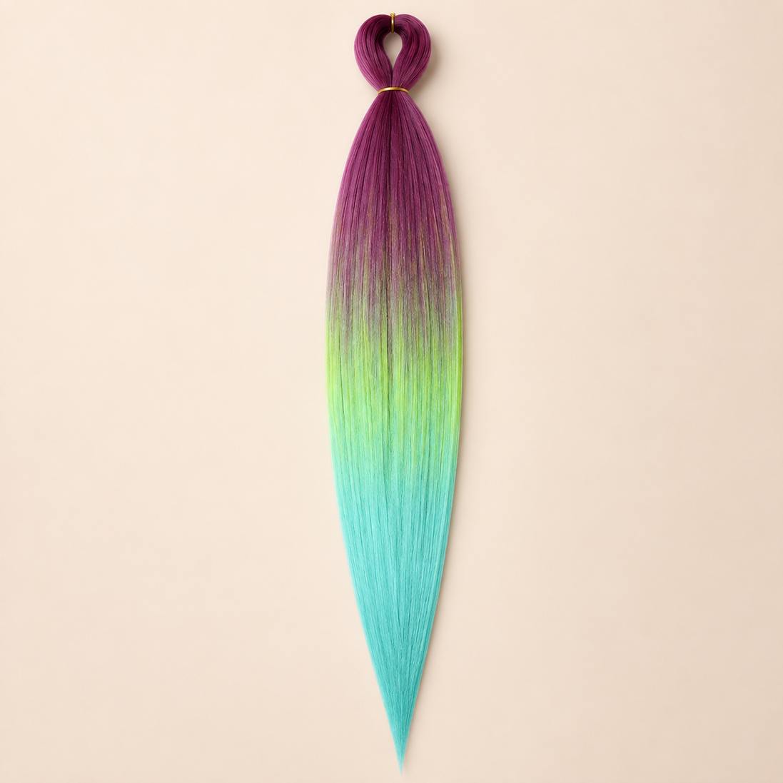 Easy Braid Kanekalon vlechthaar Hot Plum Geel Mint, kleurcode 3-111, op lichtbeige achtergrond