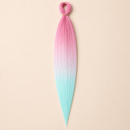 Easy Braid Kanekalon vlechthaar Roze Lichtroze Lichtmint, kleurcode 3-115, op lichtbeige achtergrond
