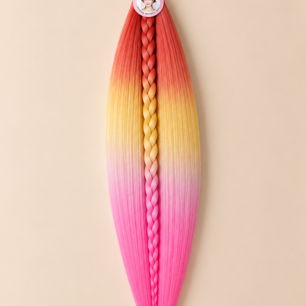 Easy Braid invlechthaar rood geel roze ombre 4-16 70 cm