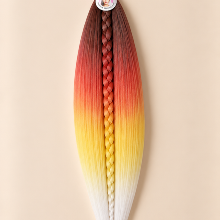 Easy Braid invlechthaar donkerbruin rood geel wit ombre 4-9 70 cm