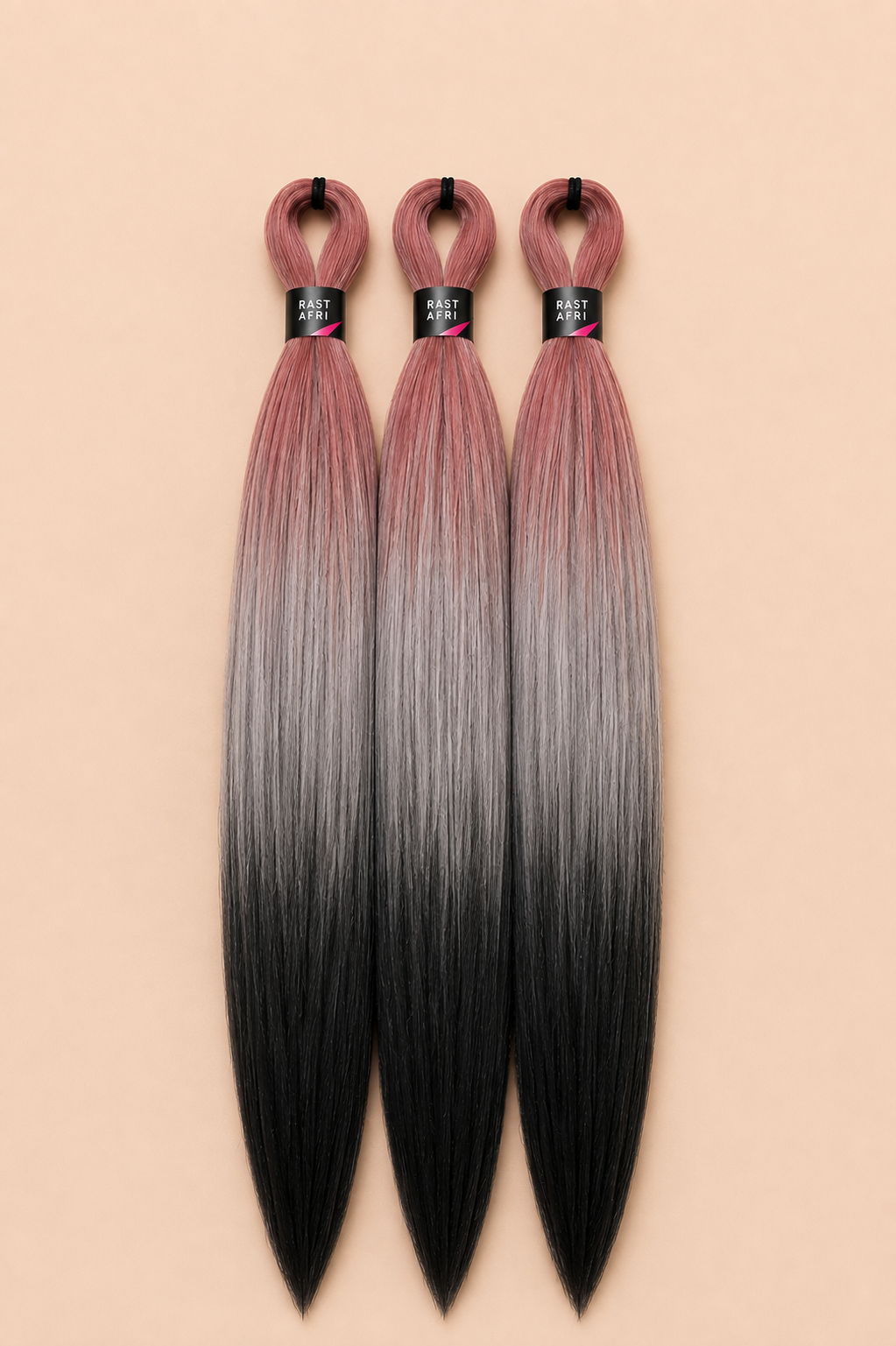 Easy Braid Blacklove roze grijs zwart invlechthaar set van 3 - De HaarBoetiek