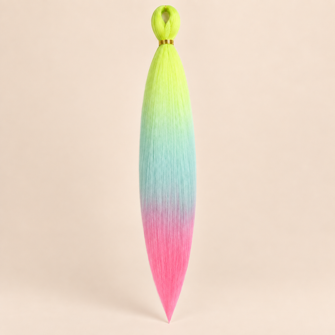 Easy Braid kanekalon vlechthaar D3-4 in neon lime, mint en roze ombre op lichtbeige achtergrond