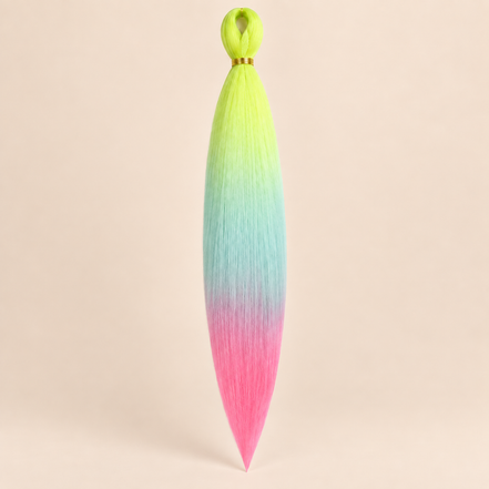 Easy Braid kanekalon vlechthaar D3-4 in neon lime, mint en roze ombre op lichtbeige achtergrond