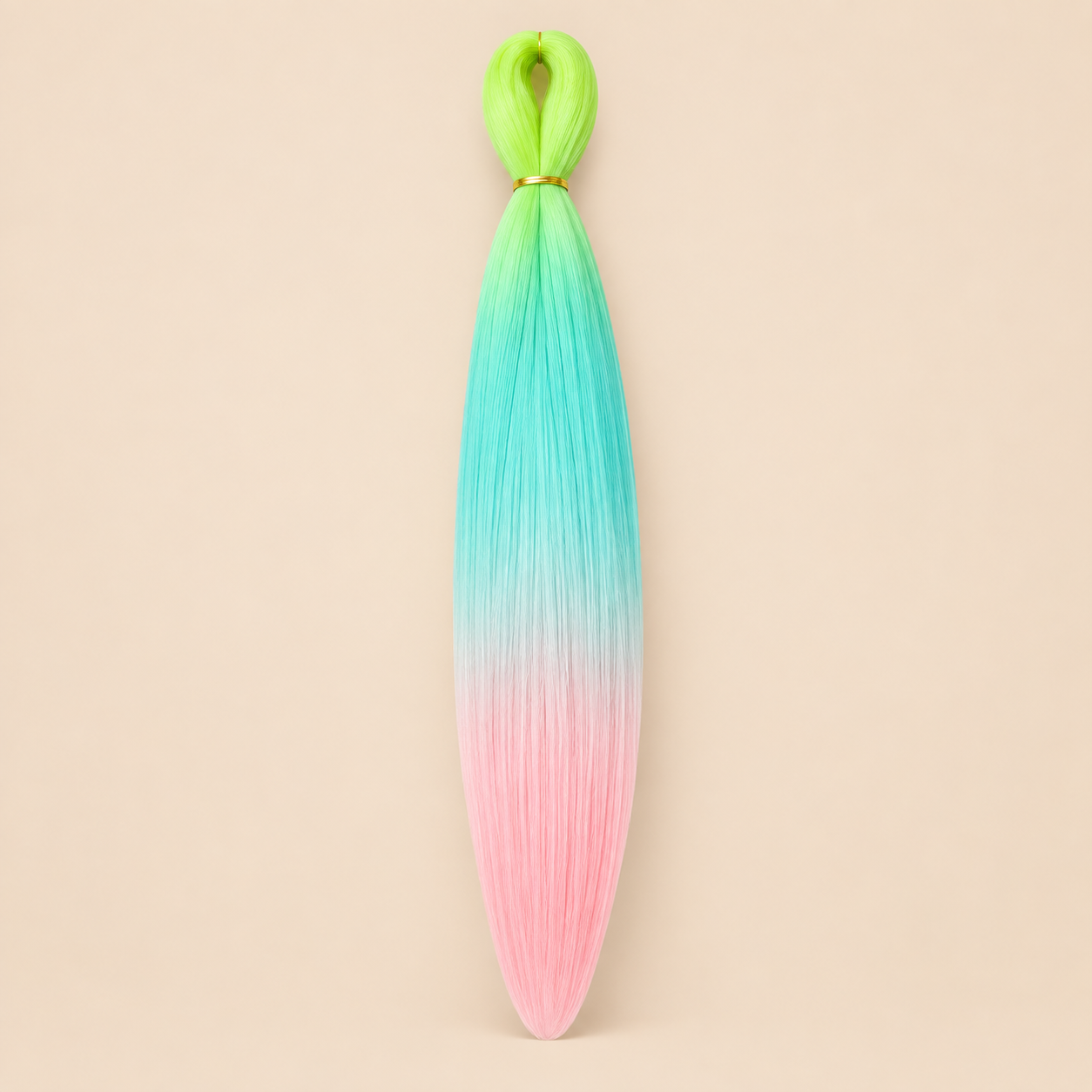 Easy Braid kanekalon vlechthaar D3-5 in neon lime / turquoise / lichtroze ombre op lichtbeige achtergrond