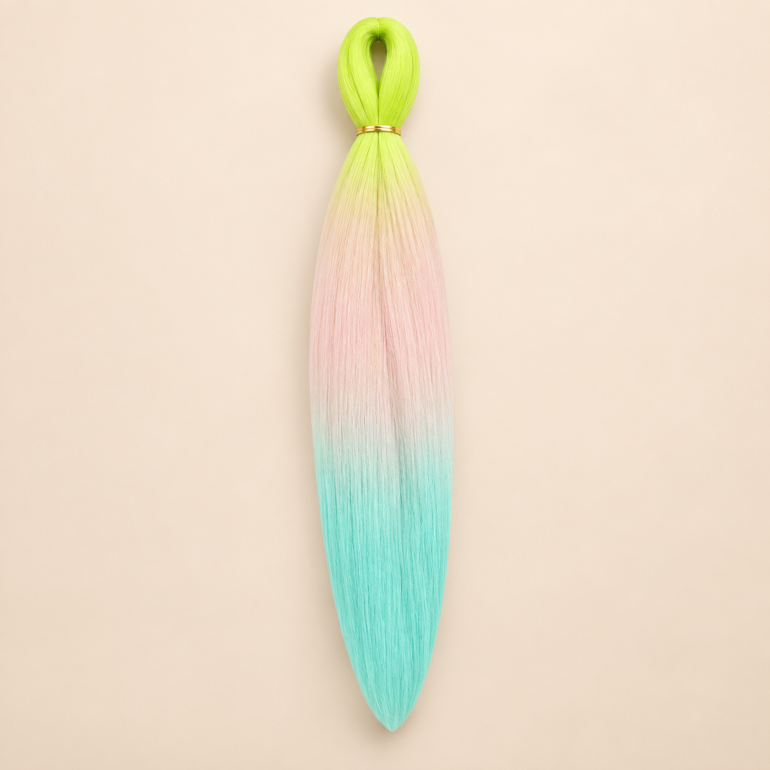 Easy Braid kanekalon vlechthaar D3-6 in neon lime / pastelroze / turquoise ombre op lichtbeige achtergrond