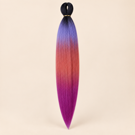 Easy Braid kanekalon vlechthaar D4-10 in zwart / paars / rood / fuchsia ombre op lichtbeige achtergrond