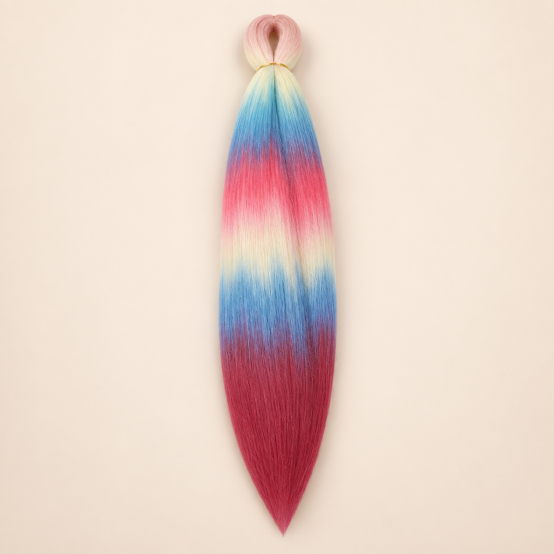 Easy Braid kanekalon vlechthaar D7-1 in pastelblauw / roze / rood multicolor op lichtbeige achtergrond