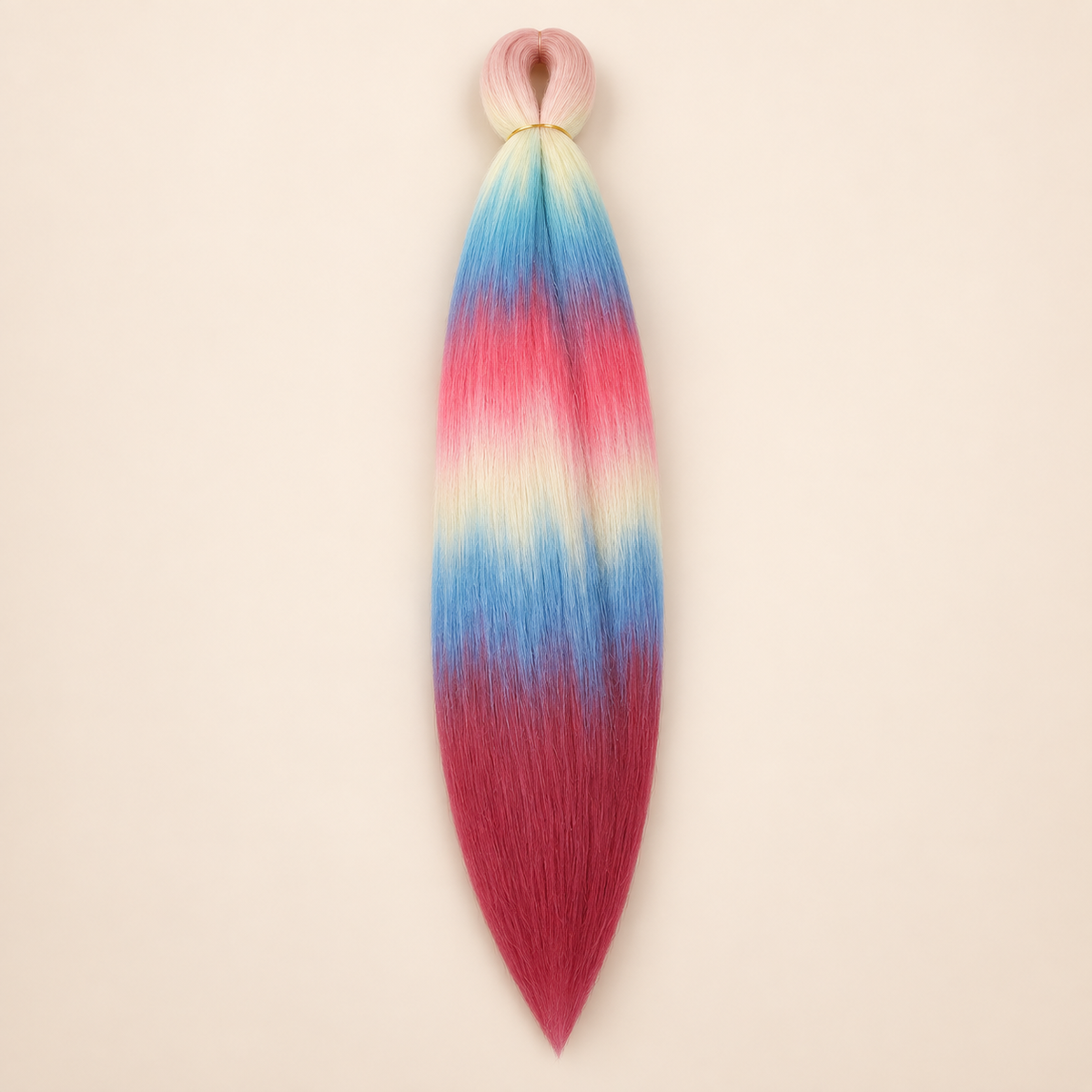 Easy Braid kanekalon vlechthaar D7-1 in pastelblauw / roze / rood multicolor op lichtbeige achtergrond