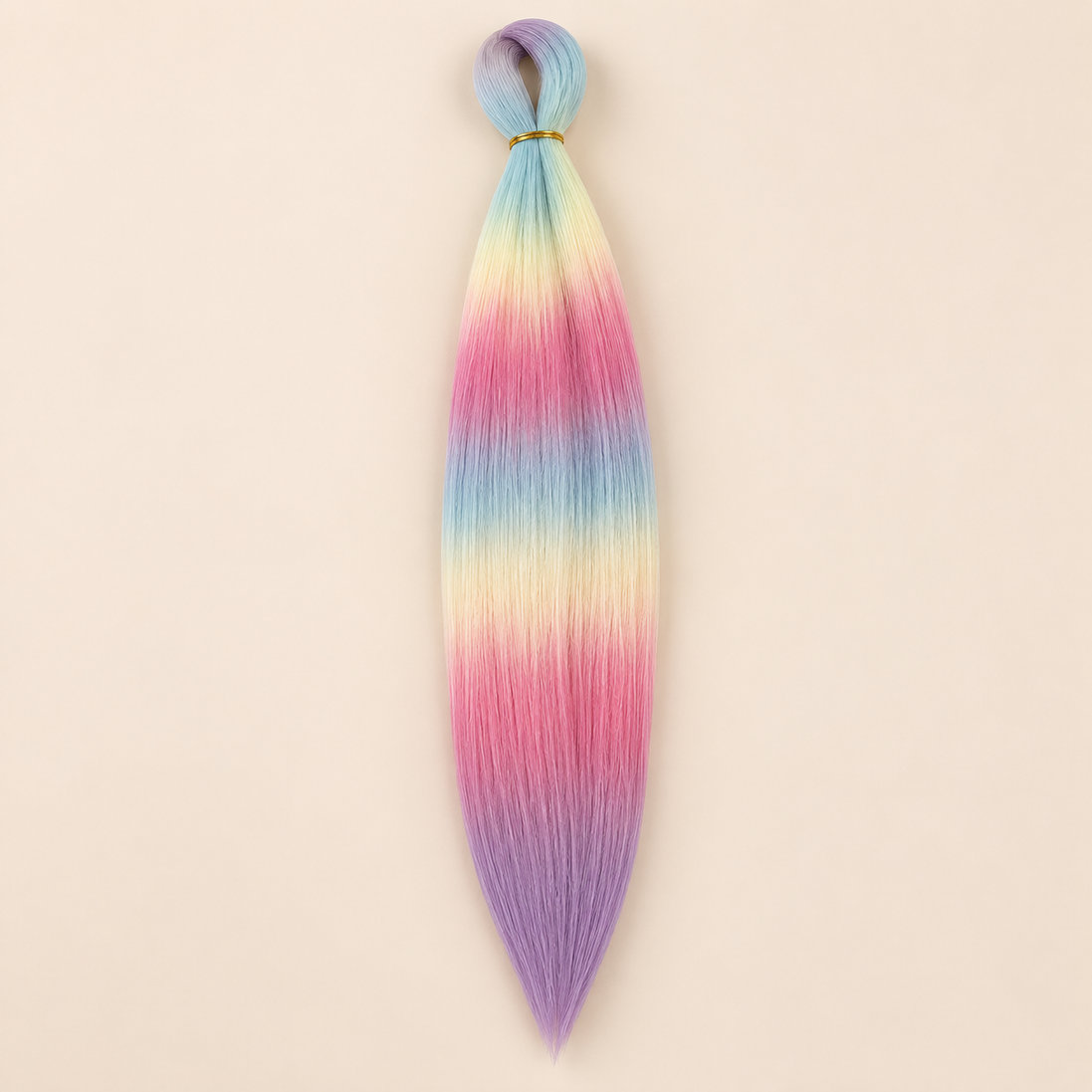 Easy Braid kanekalon vlechthaar D8-1 in pastel aqua / roze / lila ombre op lichtbeige achtergrond