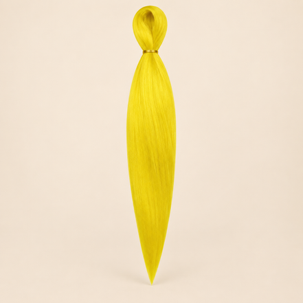 Easy Braid kanekalon vlechthaar DA-15 in neon geel op lichtbeige achtergrond