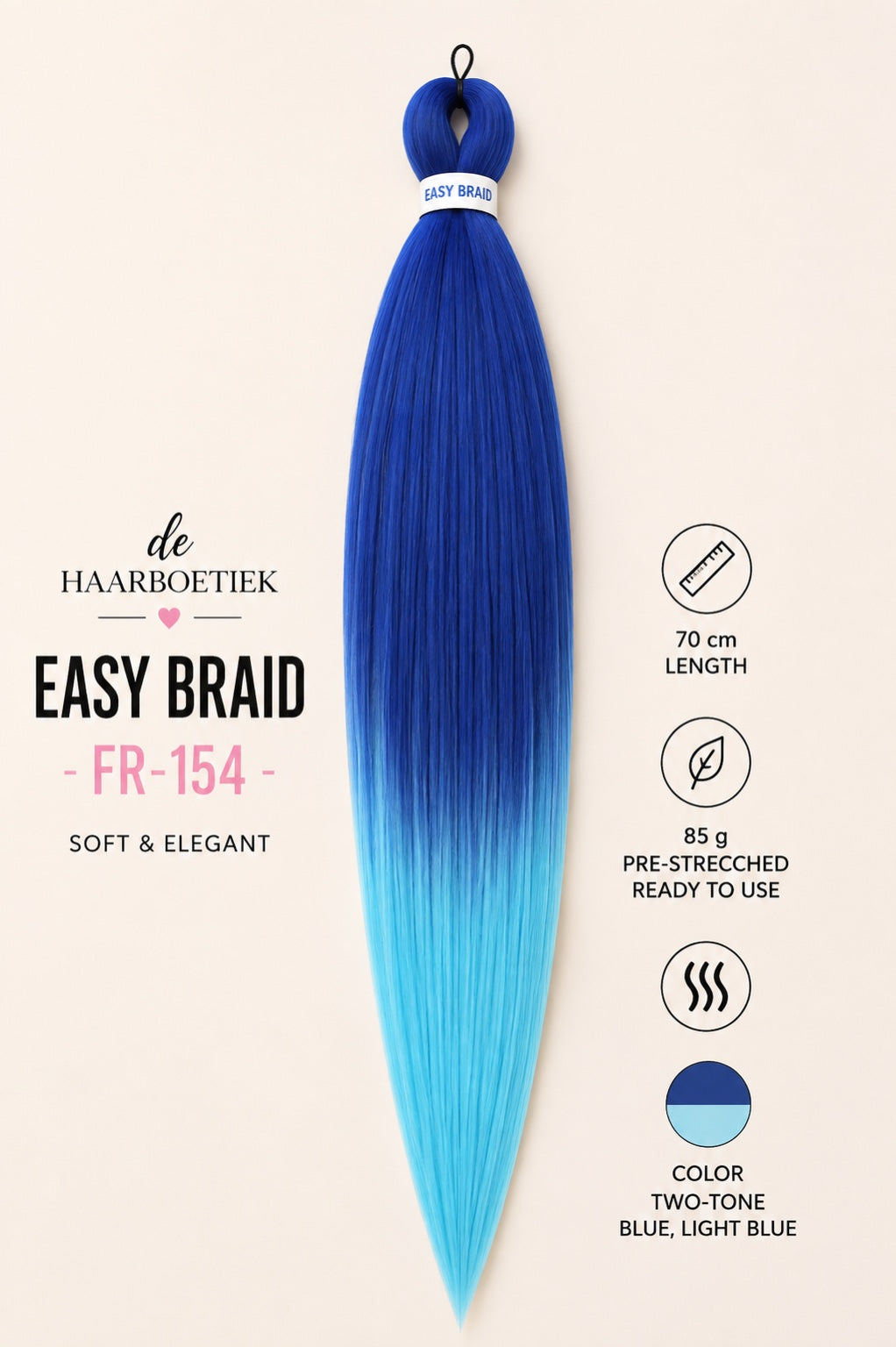 Easy Braid Premium FR-154 blauw lichtblauw ombre invlechthaar 70 cm