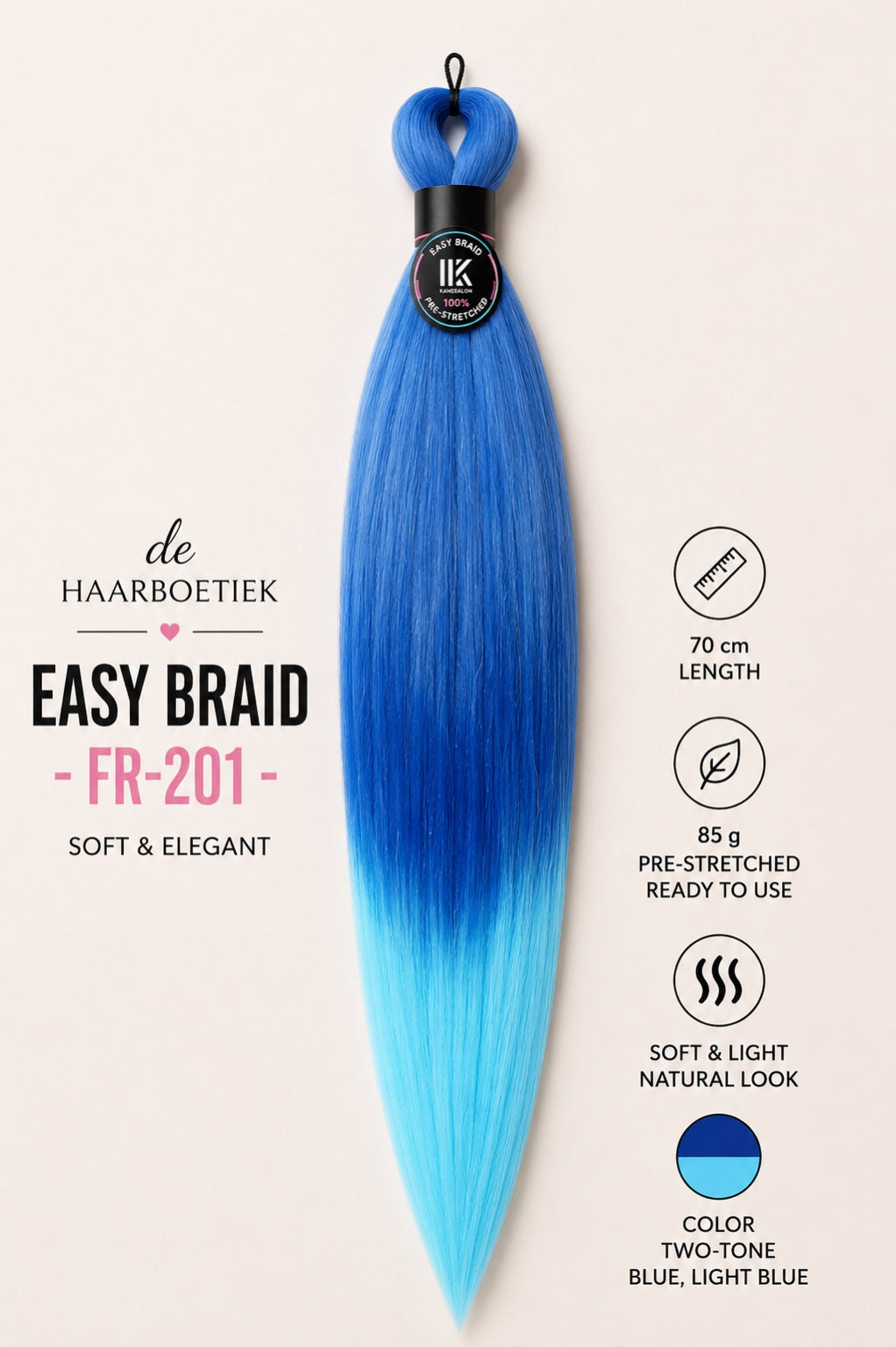Easy Braid Premium FR-201 blauw lichtblauw ombre invlechthaar 70 cm