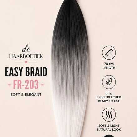 Easy Braid Premium FR-203 zwart grijs wit ombre invlechthaar 70 cm