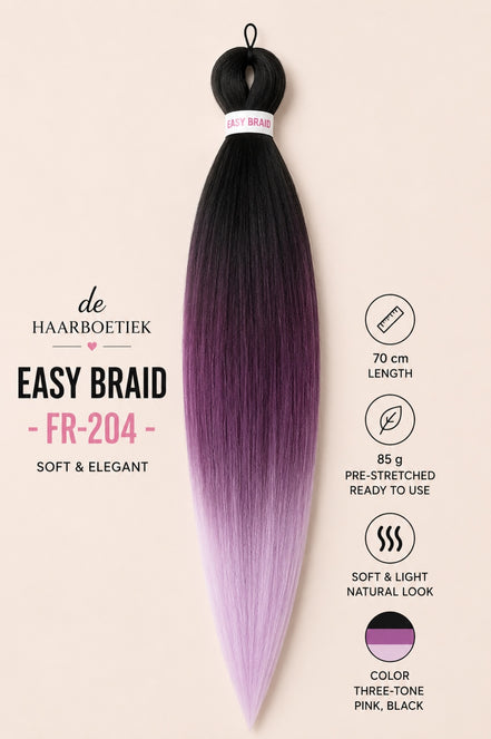 Easy Braid Premium FR-204 zwart paars lila ombre invlechthaar 70 cm