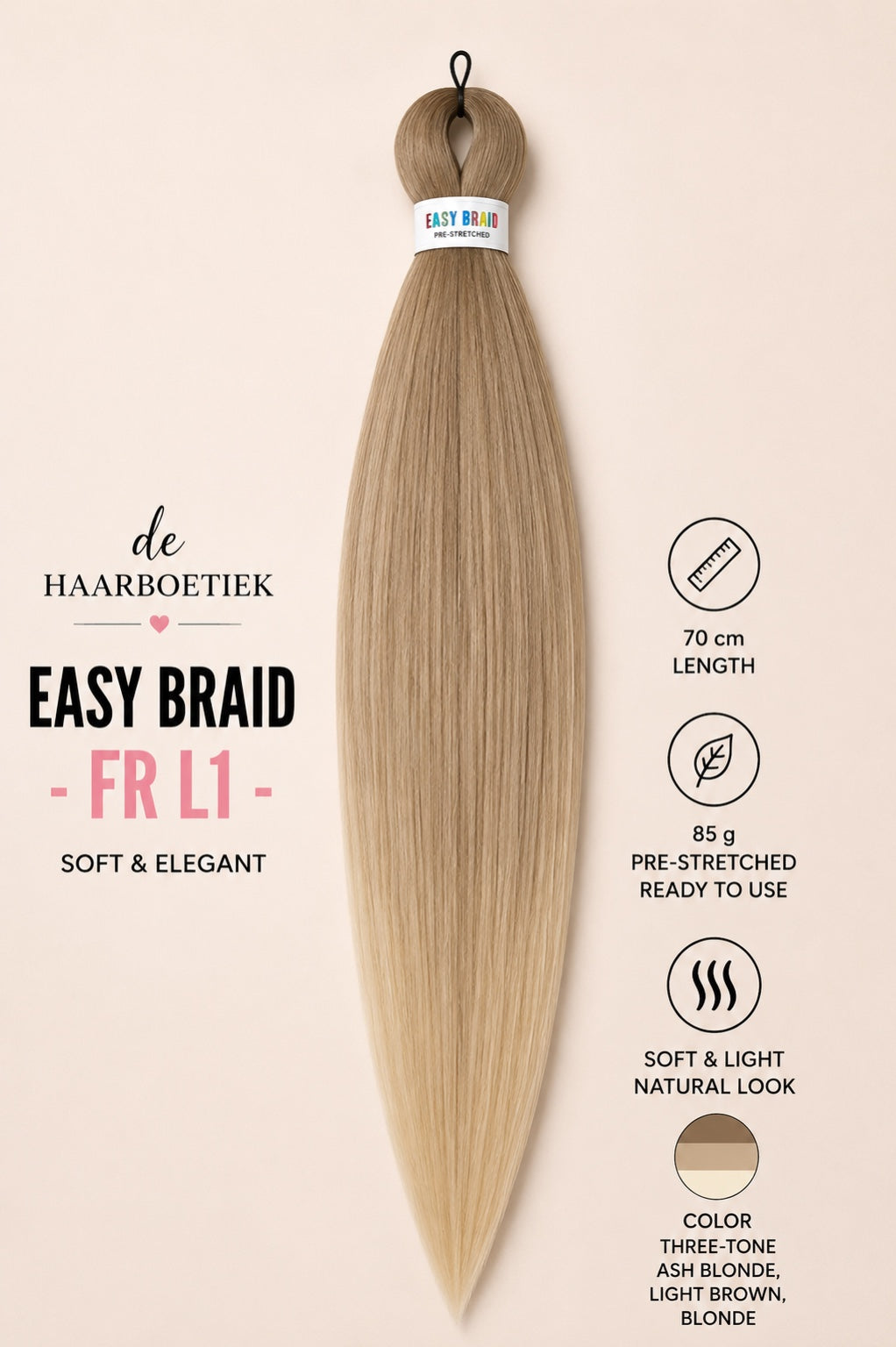 Easy Braid Premium FR L1 asblond lichtbruin blond invlechthaar 70 cm