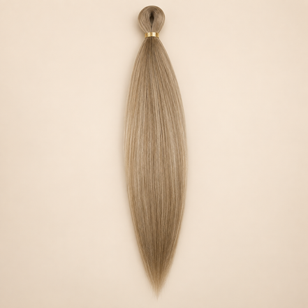 Easy Braid kanekalon vlechthaar FR L11 in licht asbruin op lichtbeige achtergrond