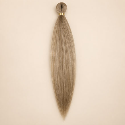 Easy Braid kanekalon vlechthaar FR L11 in licht asbruin op lichtbeige achtergrond