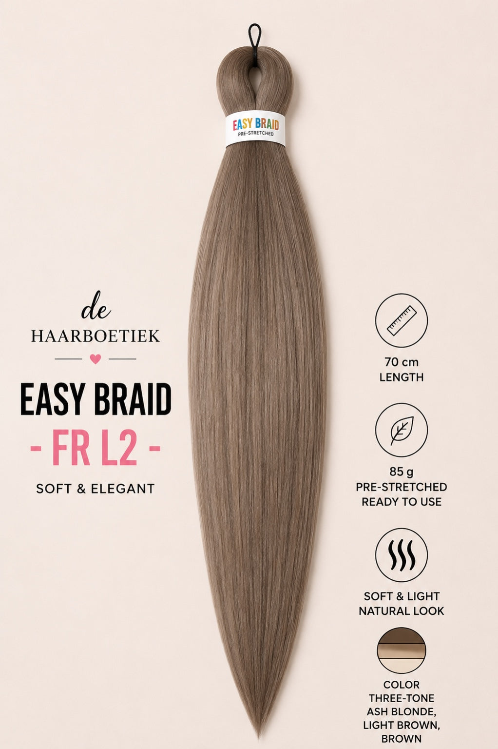 Easy Braid Premium FR L2 asblond lichtbruin bruin invlechthaar 70 cm