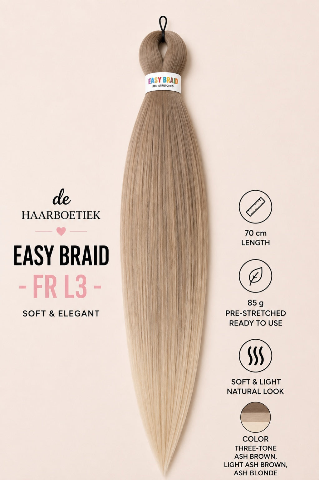 Easy Braid Premium FR L3 asbruin licht asbruin asblond invlechthaar 70 cm