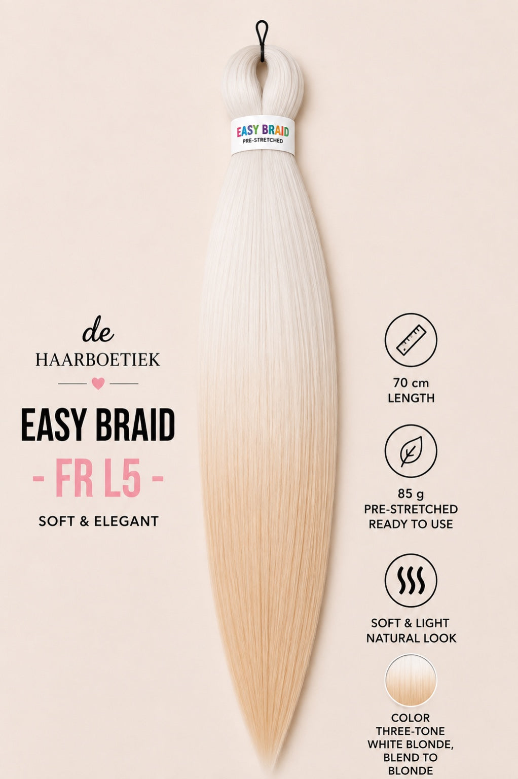 Easy Braid Premium FR L5 witblond naar blond invlechthaar 70 cm - De HaarBoetiek