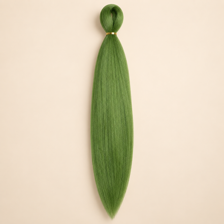 Easy Braid kanekalon vlechthaar Green-S in olijfgroen op lichtbeige achtergrond