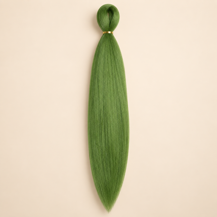 Easy Braid kanekalon vlechthaar Green-S in olijfgroen op lichtbeige achtergrond
