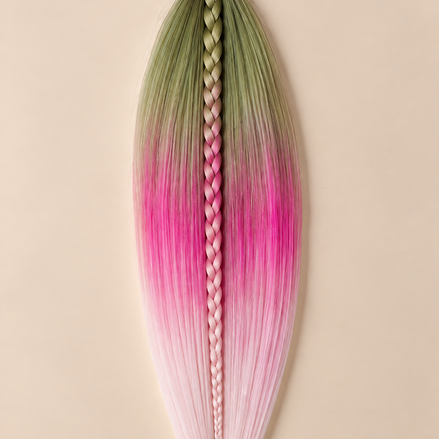 Easy Braid invlechthaar olijfgroen fuchsia roze ombre - De HaarBoetiek