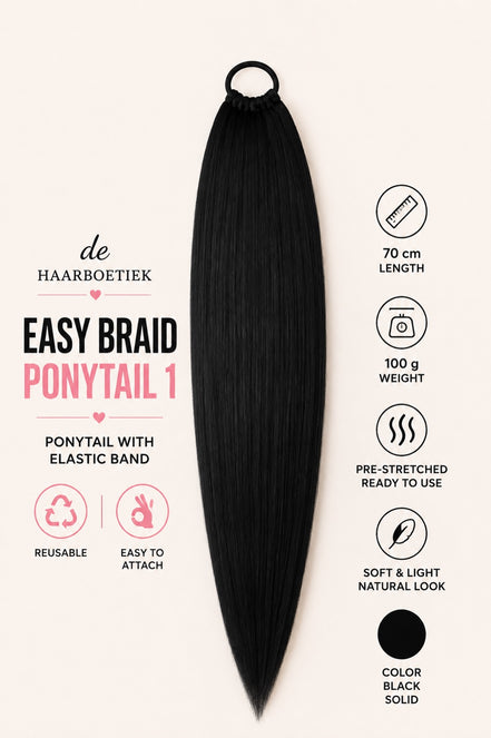 Easy Braid Ponytail 1 zwart met elastische band 70 cm - De HaarBoetiek
