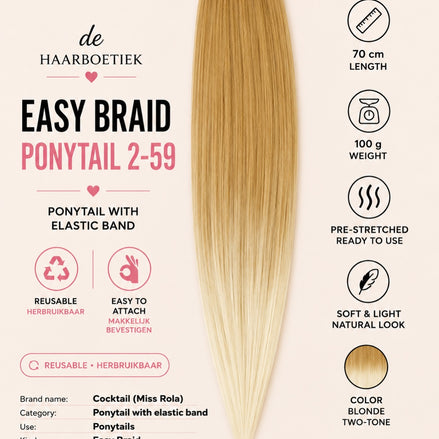 Easy Braid Ponytail 2-59 blond two-tone met elastische band 70 cm - De HaarBoetiek