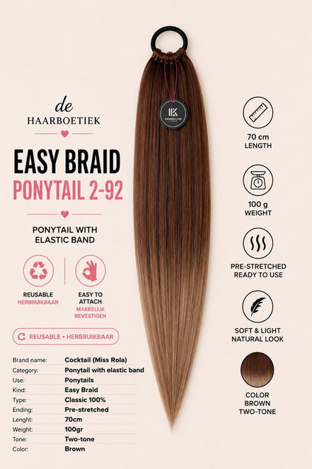 Easy Braid Ponytail 2-92 bruin two-tone met elastische band 70 cm - De HaarBoetiek