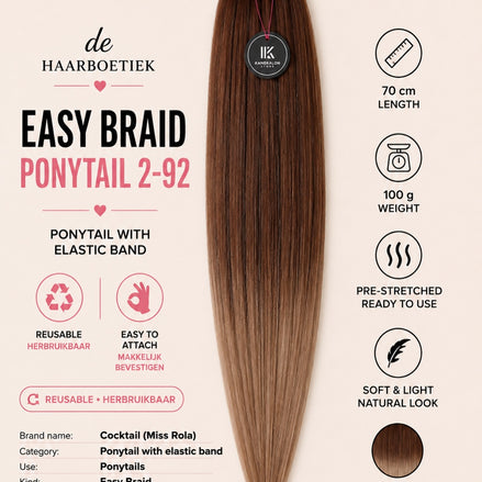 Easy Braid Ponytail 2-92 bruin two-tone met elastische band 70 cm - De HaarBoetiek