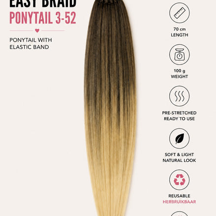 Easy Braid Ponytail 3-52 donkerbruin blond ombre 70 cm met elastische band