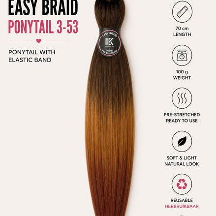 Easy Braid Ponytail 3-53 bruin koper ombre 70 cm met elastische band