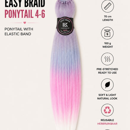Easy Braid Ponytail 4-6 lila roze wit ombre 70 cm met elastische band