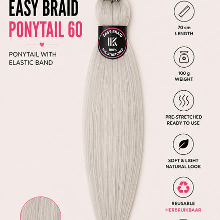 Easy Braid Ponytail 60 zilvergrijs 70 cm - De HaarBoetiek