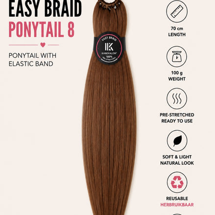Easy Braid Ponytail 8 warm middenbruin 70 cm met elastische band