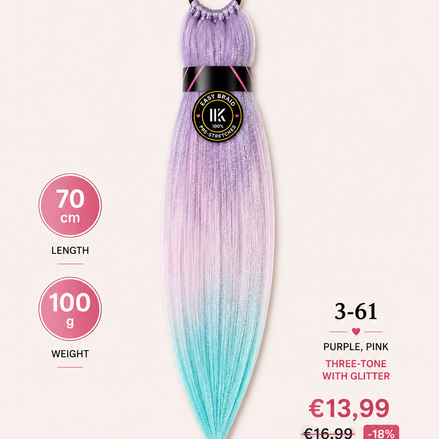 Easy Braid Ponytail 3-61 Purple Pink Three-tone Glitter 70 cm 100 g - De Haarboetiek