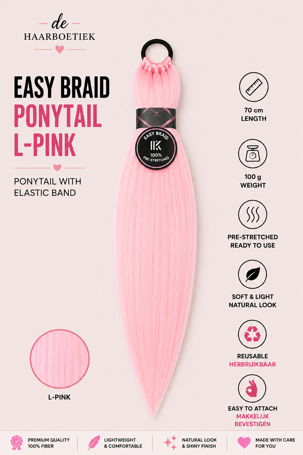 Easy Braid Ponytail L-Pink lichtroze 70 cm - De HaarBoetiek