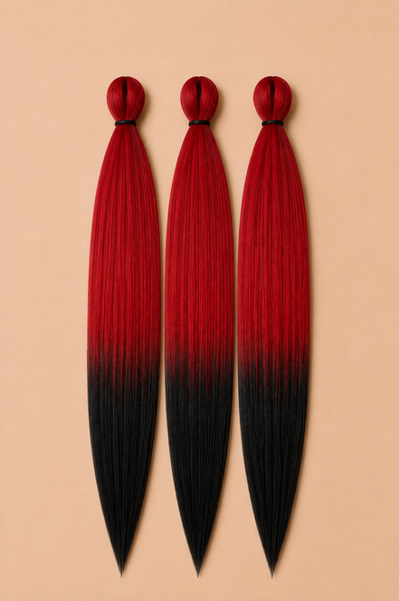 Rood zwart ombre invlechthaar 3-in-1 Easy Braid pre-stretched