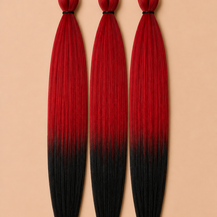 Rood zwart ombre invlechthaar 3-in-1 Easy Braid pre-stretched