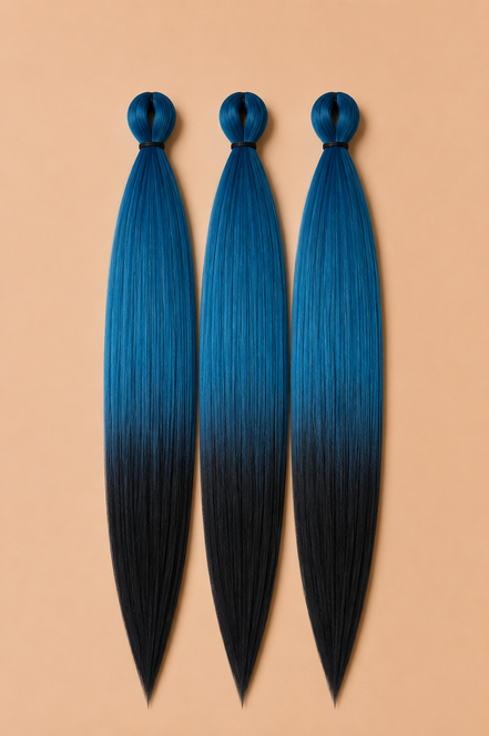 Sapphire blauw zwart ombre invlechthaar 3-in-1 Easy Braid pre-stretched