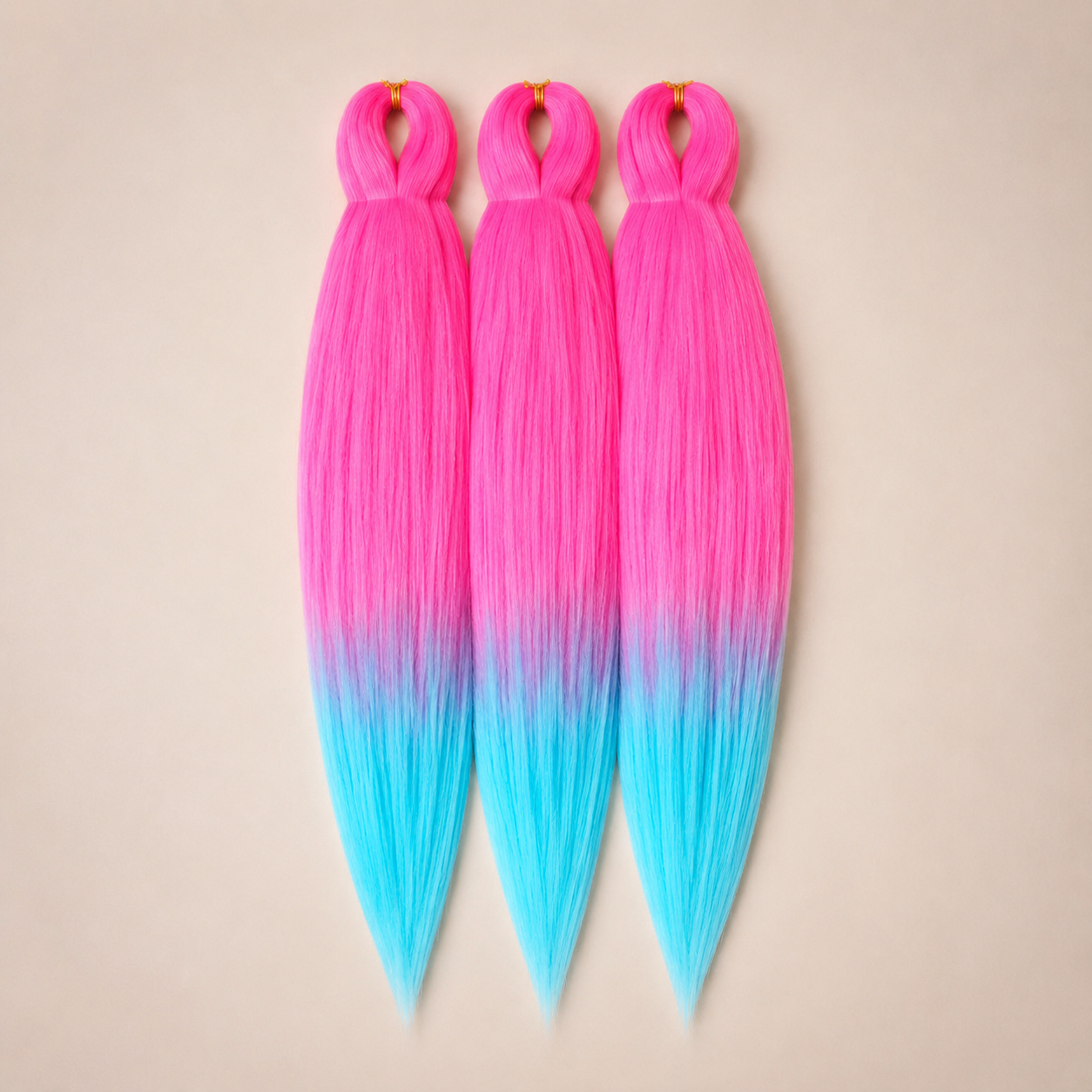 Electric Sorbet 3-in-1 kanekalon invlechthaar Felroze naar turquoise op lichtbeige achtergrond